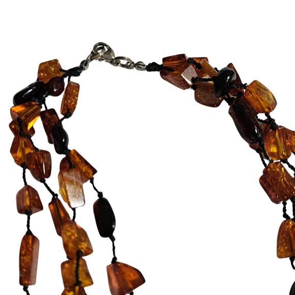 Baltic Amber Flower Statement Necklace Huge Bead Four Strand Tassel Cognac Brown - Picture 4 of 7